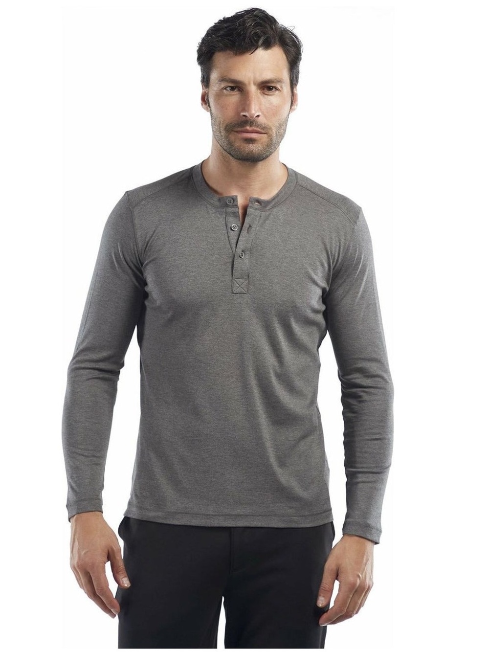 RAFFI THE DEREK CLASSIC THREE BUTTON HENLEY RW12072 CHARCOAL SIZE LARGE